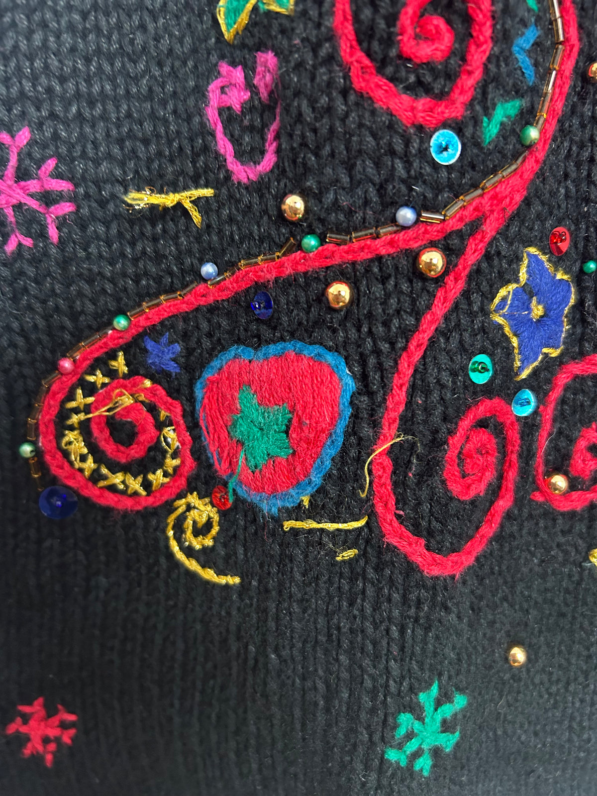 Vintage 1980s WESTBOUND Black Embellished Christmas Sweater Vest Cardigan Up To 16