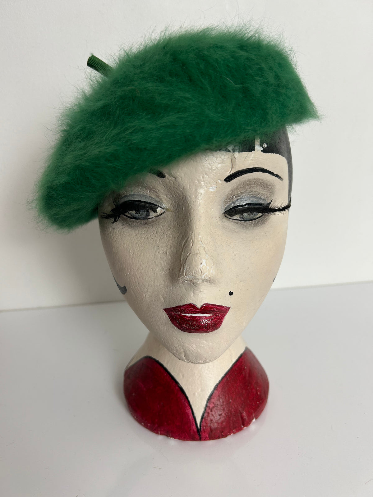 Vintage 1960s KANGOL Green Super Angora Beret Style Pill Box Hat