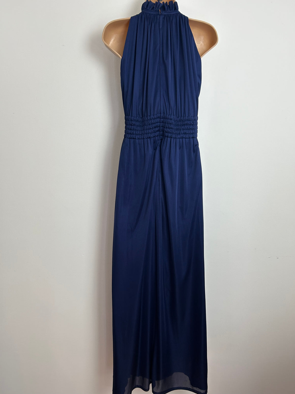 Vintage 1980s HOFFMAN Size 10 Navy Blue Sleeveless Shirred Waist Occasion Evening Maxi Dress