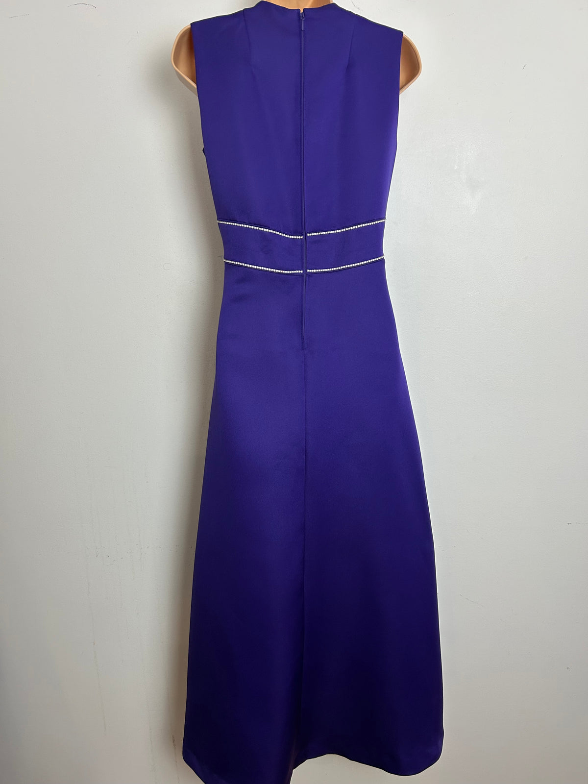 Vintage 1970s CANDA INTERNATIONAL Size 8 Purple Diamante & Flower Applique Detail Evening Occasion Maxi Dress