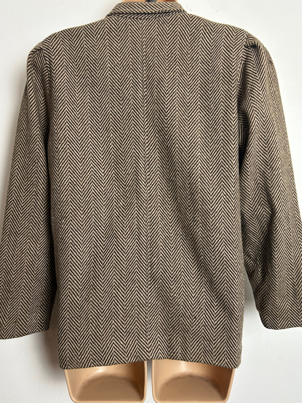 Vintage 1980s BUN'NY Size 10 Brown & Beige Herringbone Wool Blazer