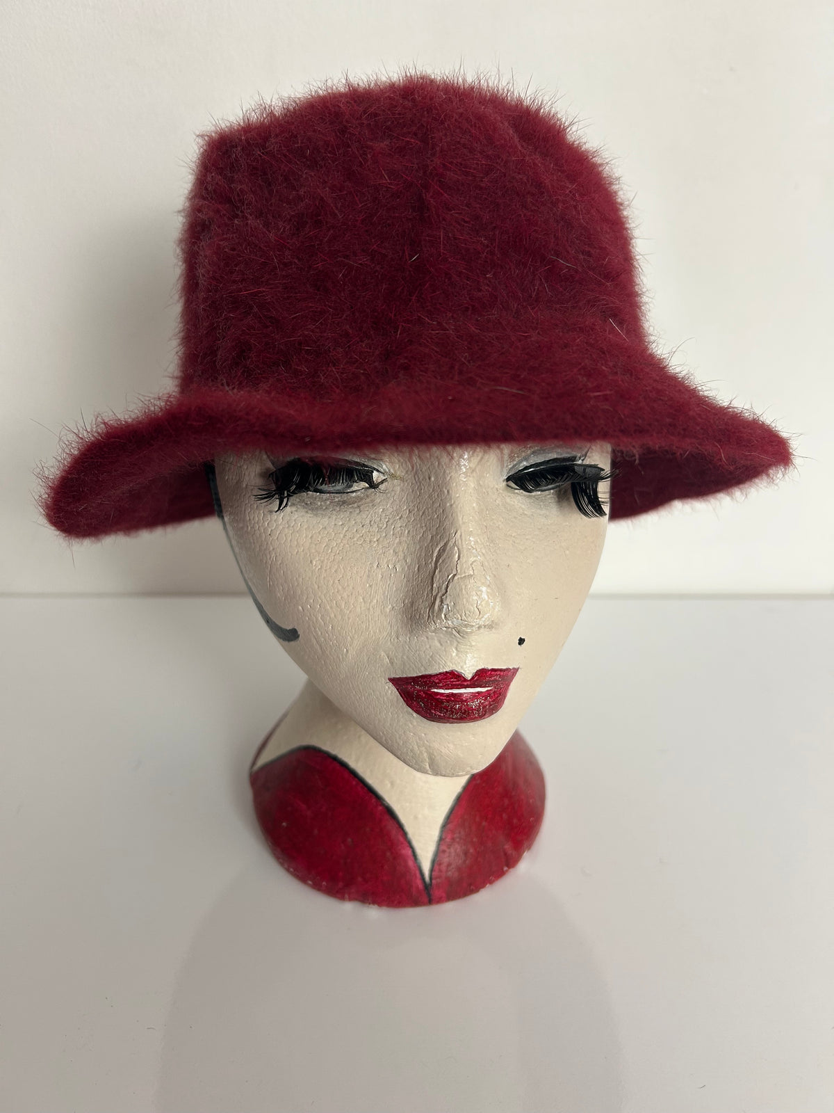 Vintage ITALIAN Dark Red/Burgundy Rabbit Hair & Wool Mix Trilby Style Hat
