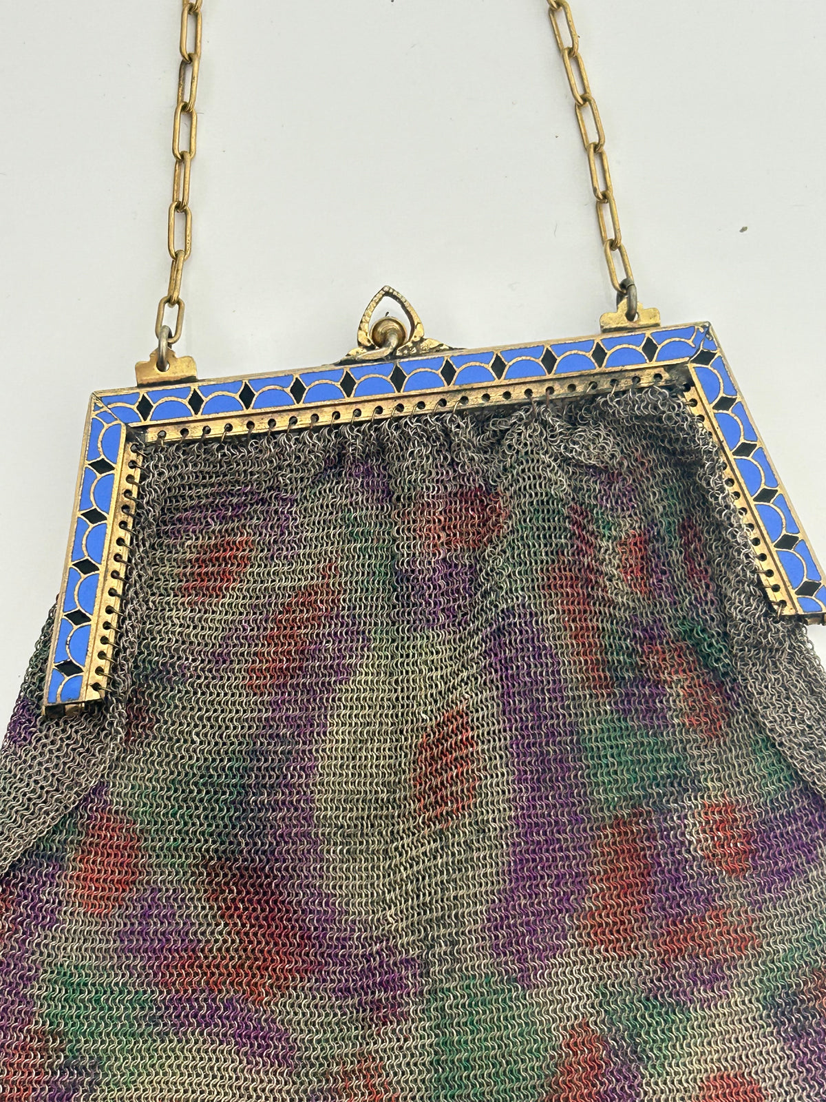 Vintage Antique 1920s Art Deco Small Fine Mesh Enamel Frame Handbag/Purse