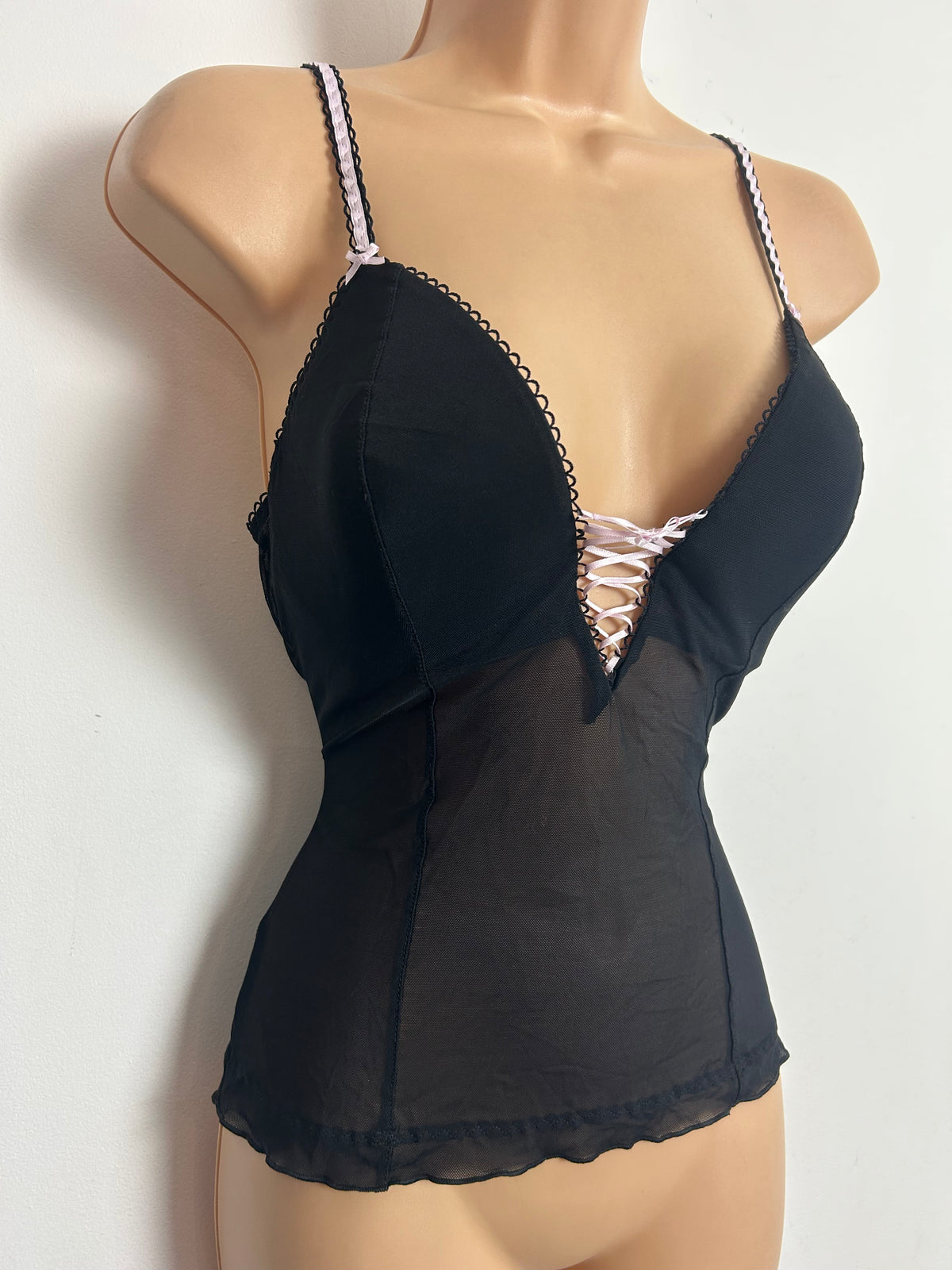 Intimissimi Size 12 Black Lace Up Detail Padded Corset Style Camisole