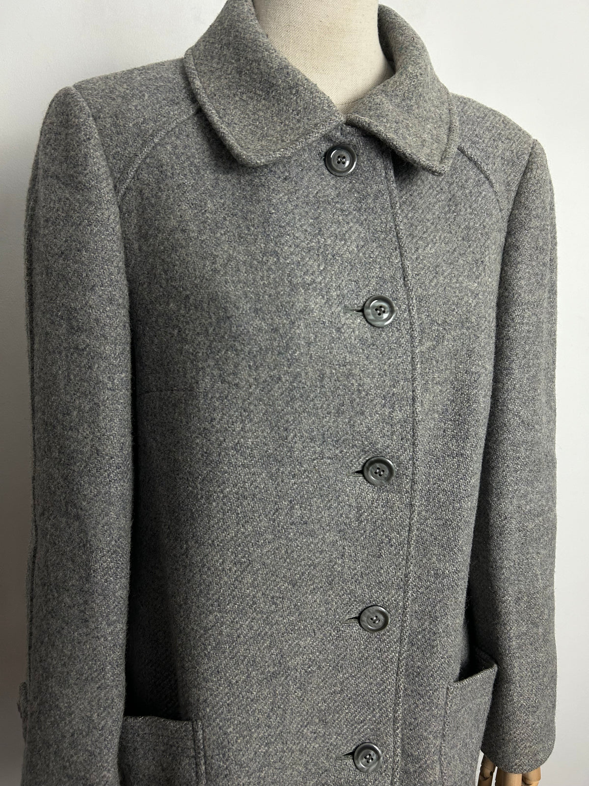 Vintage ST MICHAEL UK Size 14-16 Grey Pure New Wool Coat