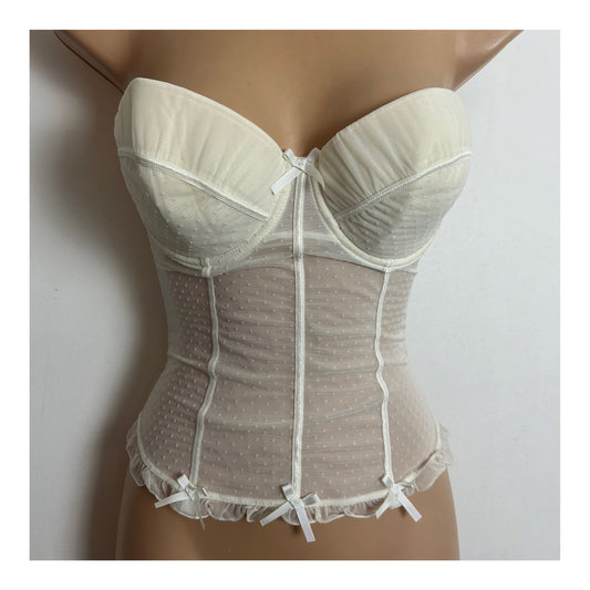 Vintage Y2K DARJEELING Size 34C White Polka Dot Strapless Boned Corset