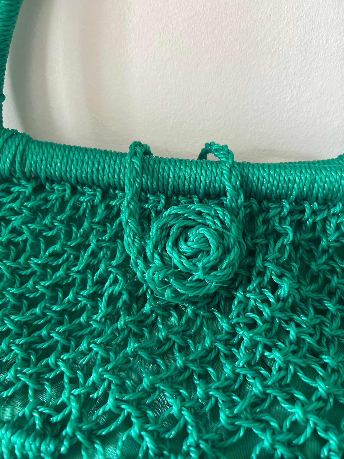 Vintage 1960s Green Plastic String Macrame Shopping Tote Bag
