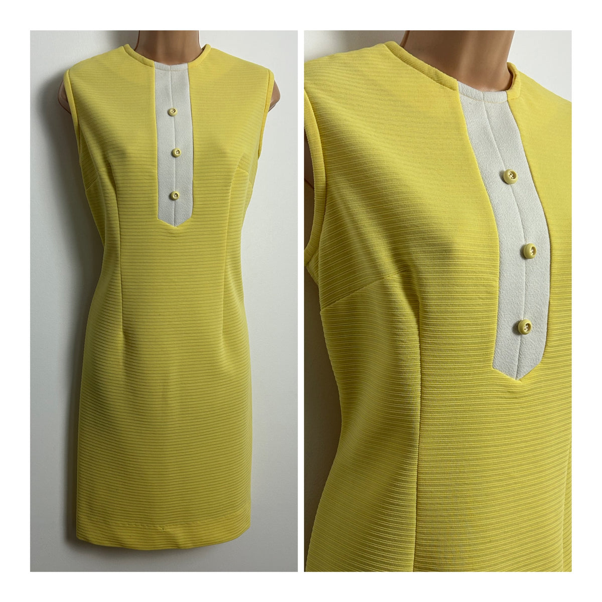 Vintage 1960s Size 12 Lemon Crimplene Mod Shift Dress