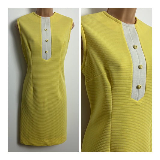 Vintage 1960s Size 12 Lemon Crimplene Mod Shift Dress