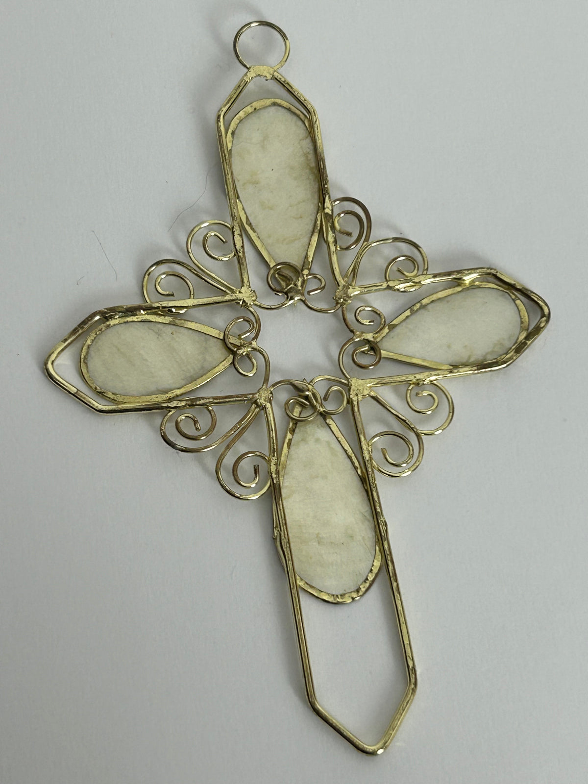 Vintage Handmade Beautiful Silver Metal & Shell Large Cross Pendant
