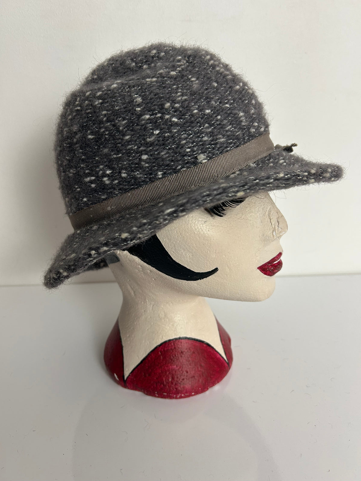 Vintage Dark Grey Speckled Wool Mix Trilby Style Hat