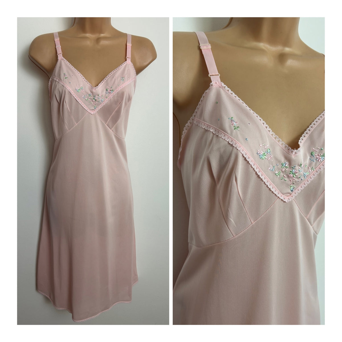 Vintage 1960s ARISTOCRAFT Size 12-14 Pretty Pale Pink Embroidered Detail Slip