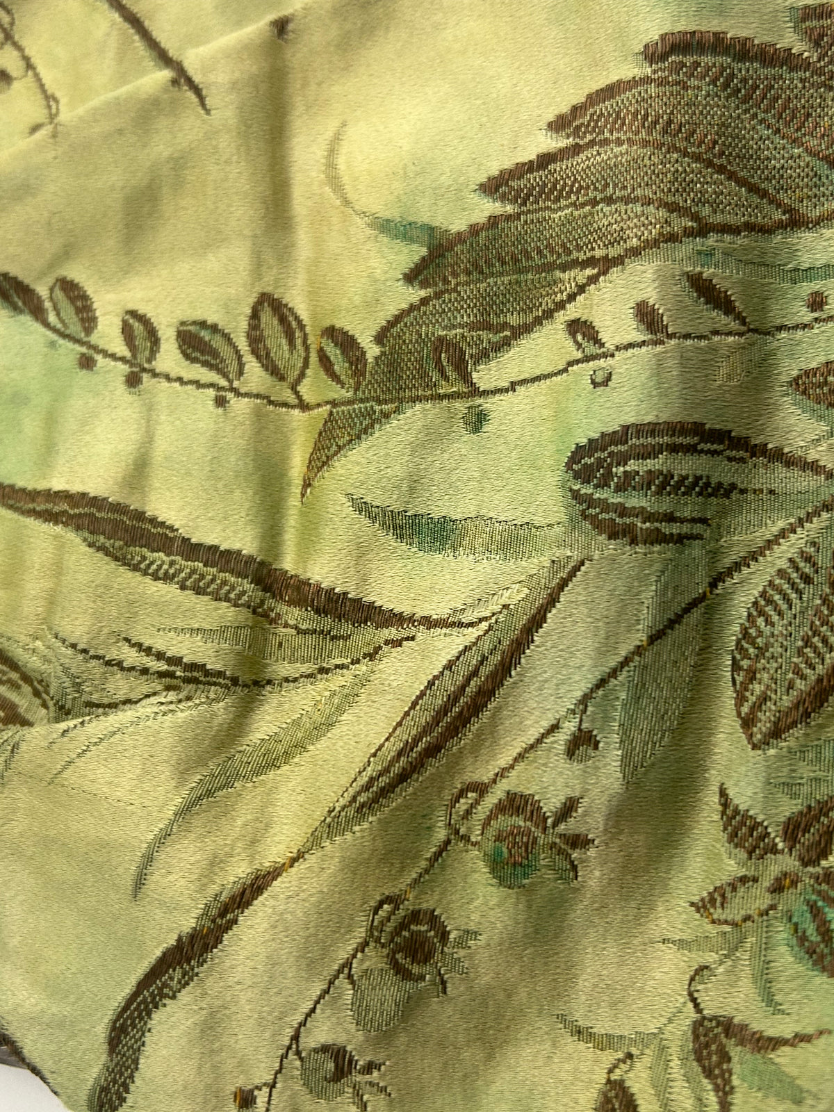 Antique Circa 1900's Victorian/Edwardian Silver Cherub Frame Green Silk jacquard Bag