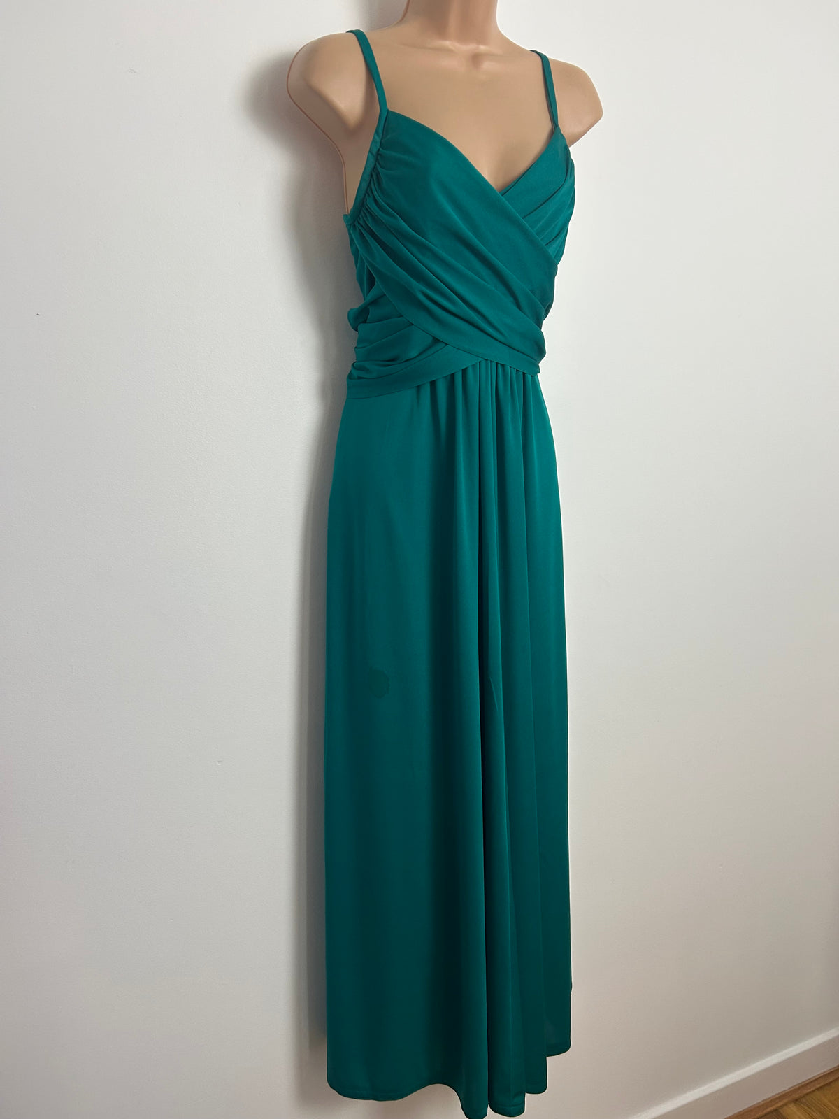 Vintage 1970s BERKERTEX CONTINENTALS Size 8 Dark Teal Ruched Cross Over Bodice Evening Dress & Matching Shawl