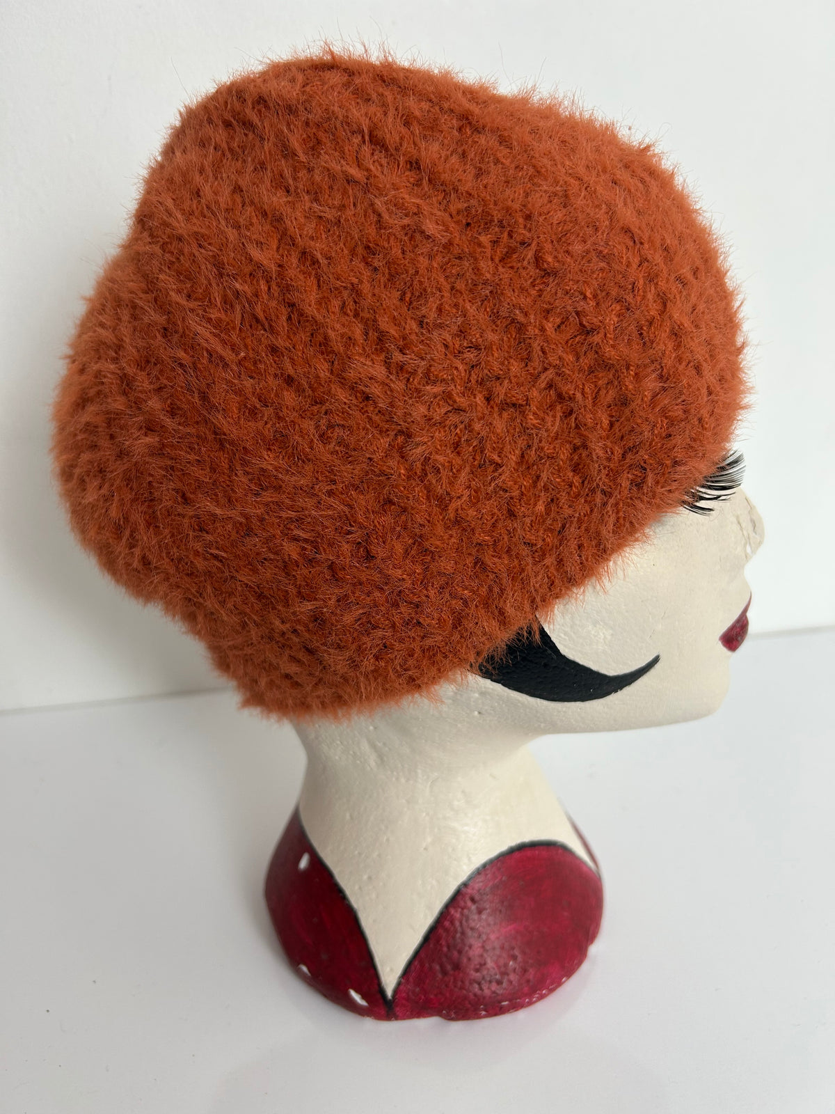 Vintage Rusty Brown Wool & Angora Knit Beanie Style Hat