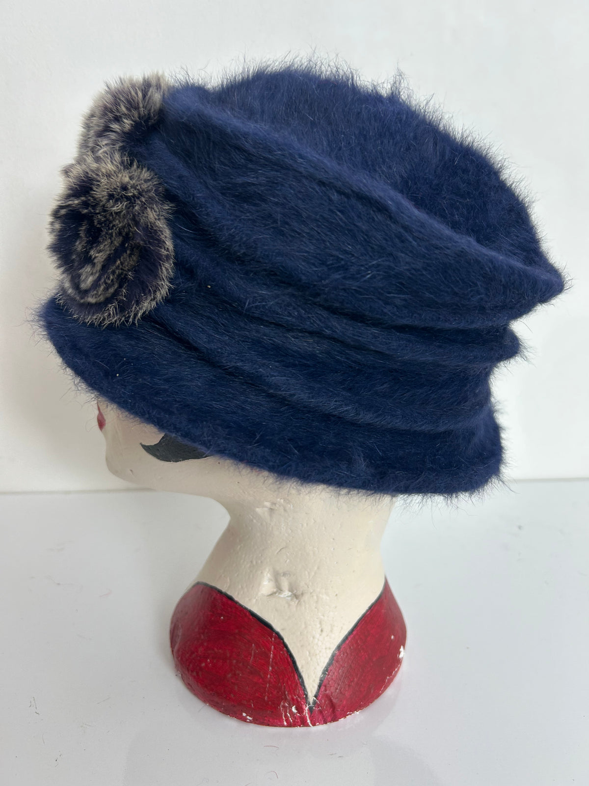 Vintage Navy Blue Super Soft Angora & Wool Mix Hat