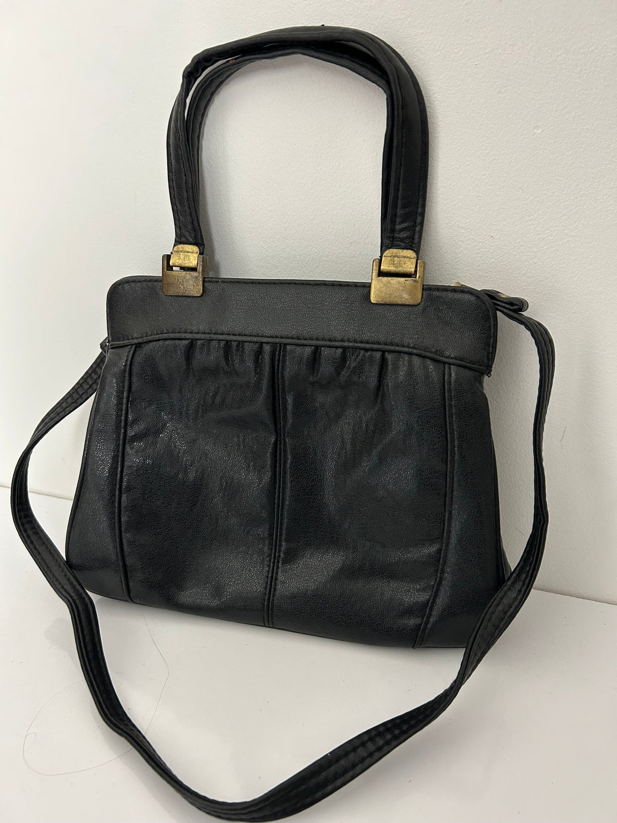 Vintage Late 1970s Black Leather Handbag Or Shoulder Bag