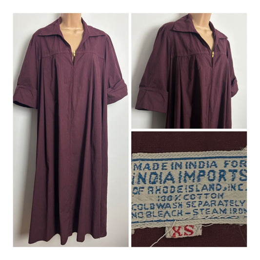 Vintage 1970s INIDA IMPORTS Size 8-10 Plum Purple Cotton Smock Dress