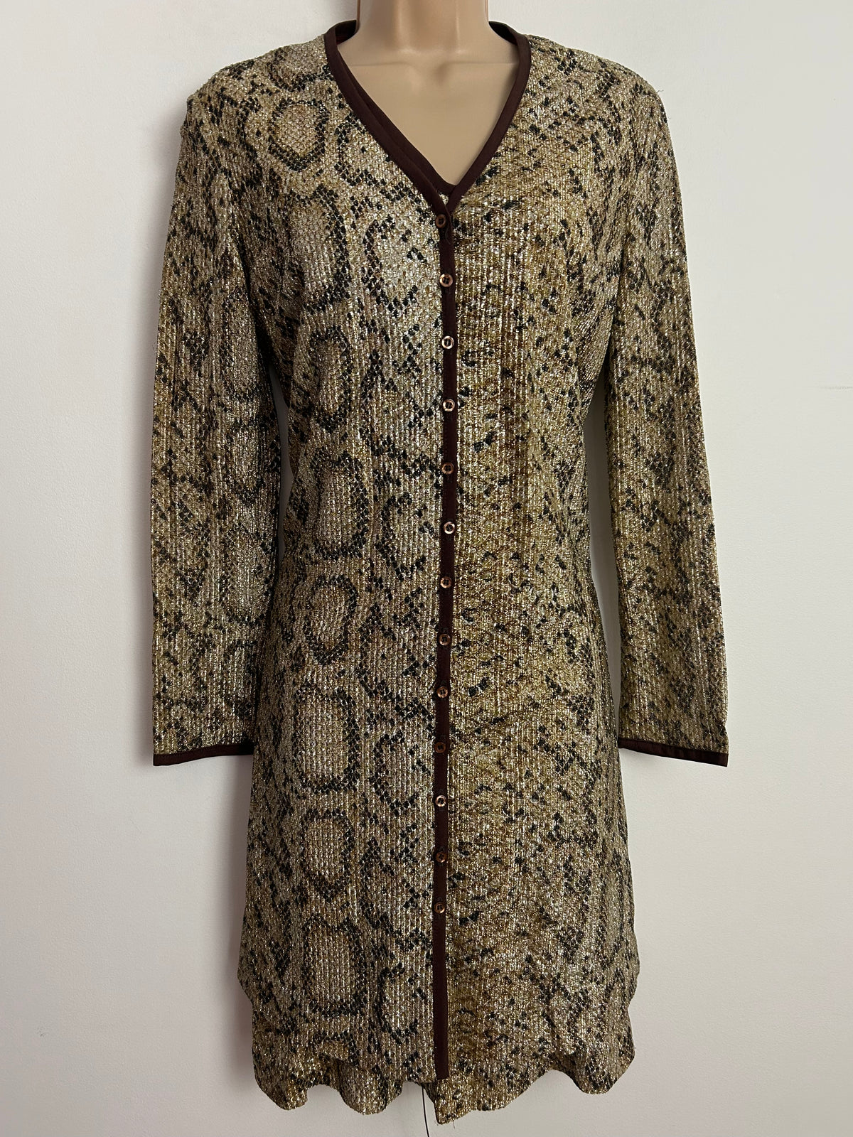 Vintage 1960s Size 8-10 Black & Gold Animal Leopard Print Lurex Mod Shift Dress & Matching Jacket