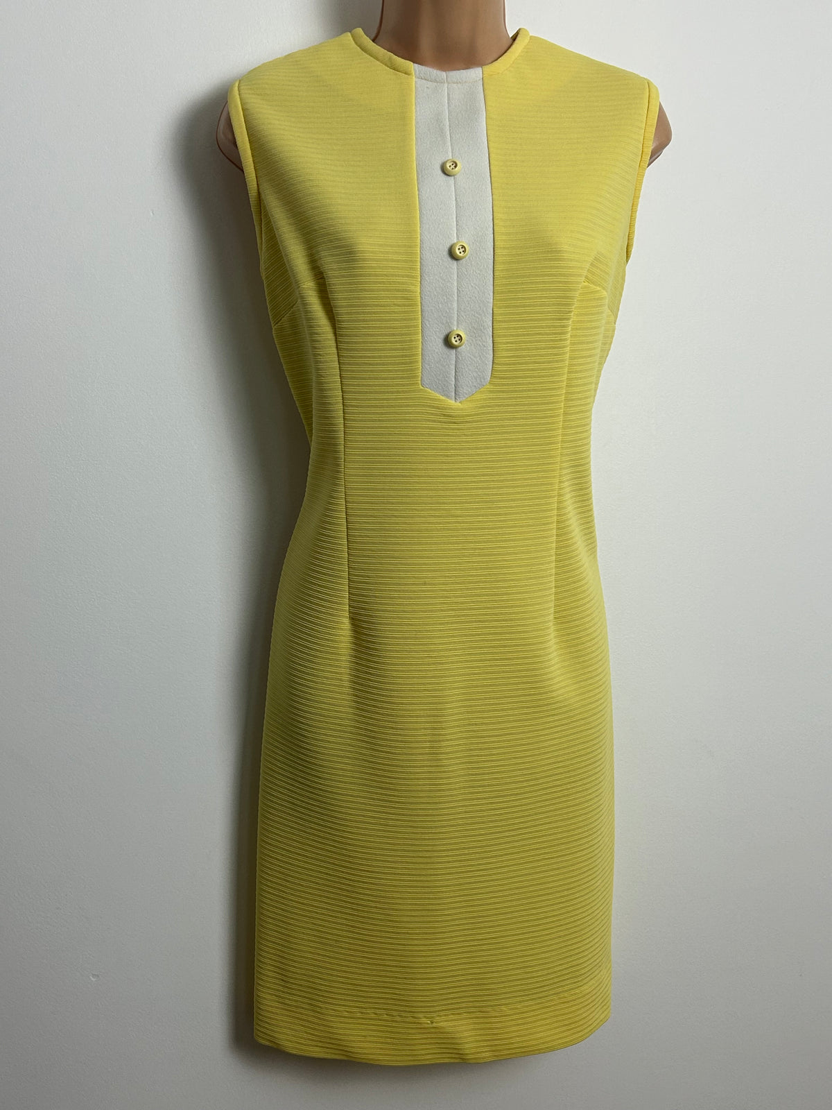 Vintage 1960s Size 12 Lemon Crimplene Mod Shift Dress