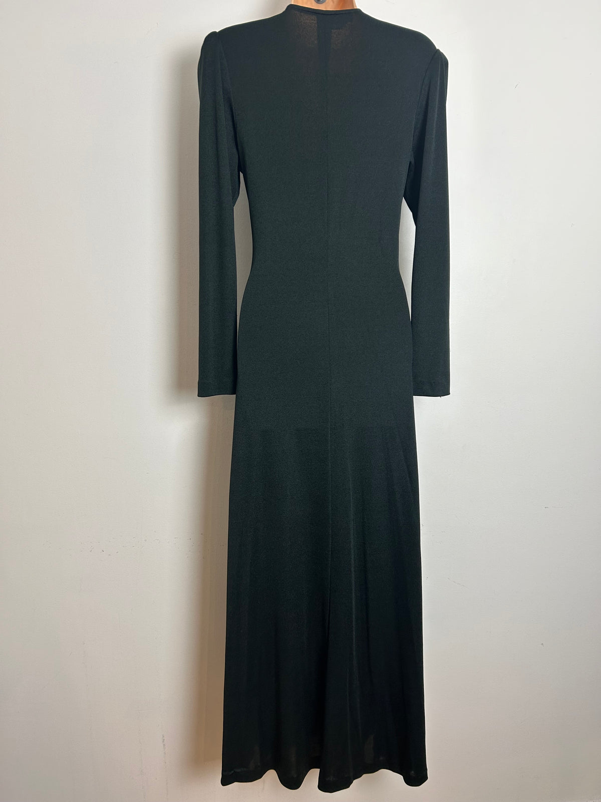 Vintage 1970s JOY STEVENS Size 12 Black Bead Embellished Long Sleeve Evening Maxi Dress