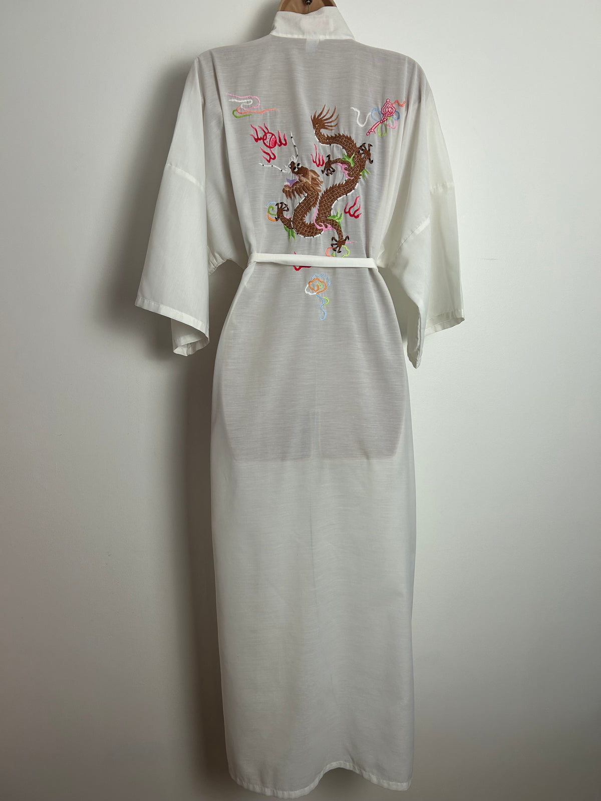 Vintage Size XL (Up to Size 16/18) LONGEVITY Chinese Embroidered Dragon Detail Wrap Dressing Gown House Coat