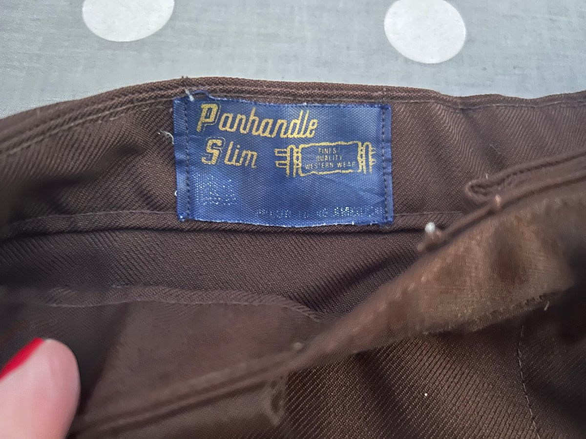 Vintage 1970s PANHANDLE SLIM Western UK Size 8 Brown Straight Leg Trousers