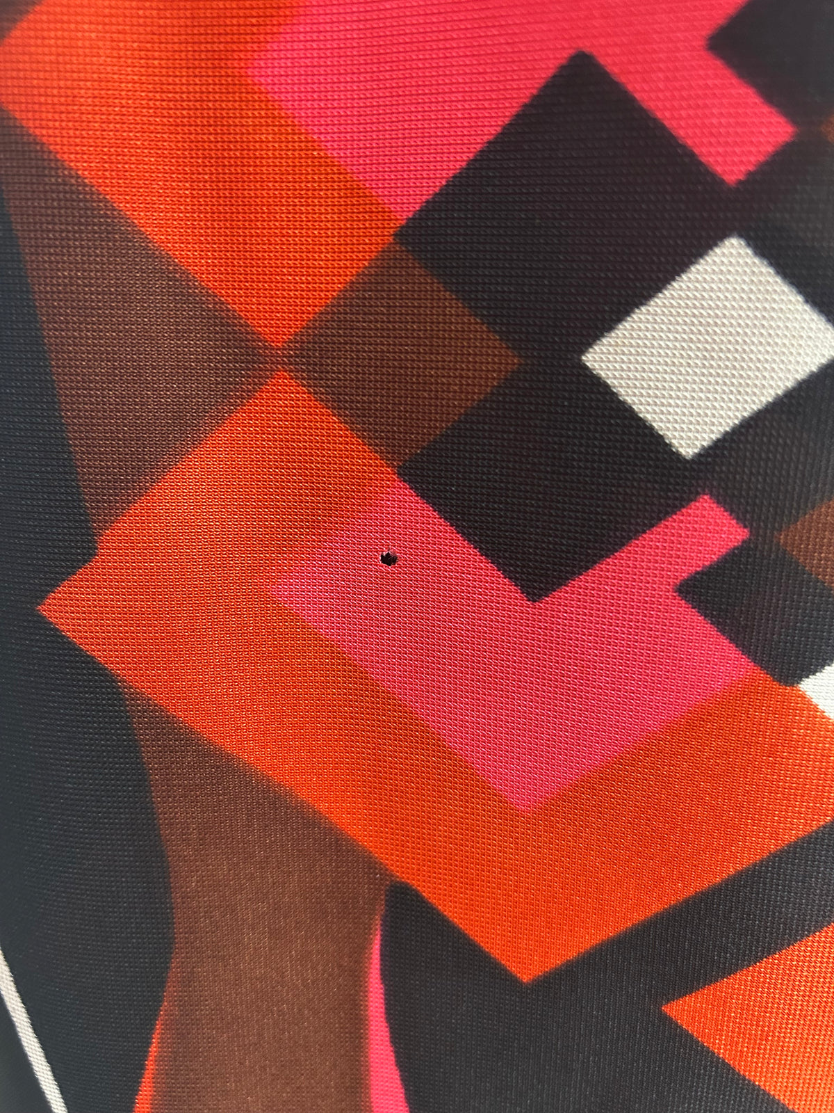 Vintage 1970s Size 16 Black Pink Red Brown & White Geo Print Long Sleeve Maxi Dress