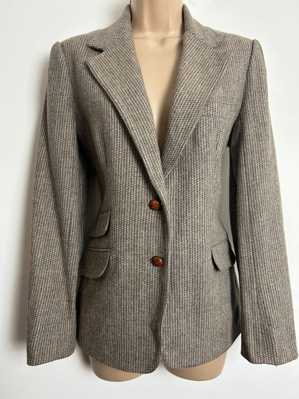 Vintage LONDONDERRY BY PEABODY Size 10-12 Beige Tweed Wool Mix Blazer