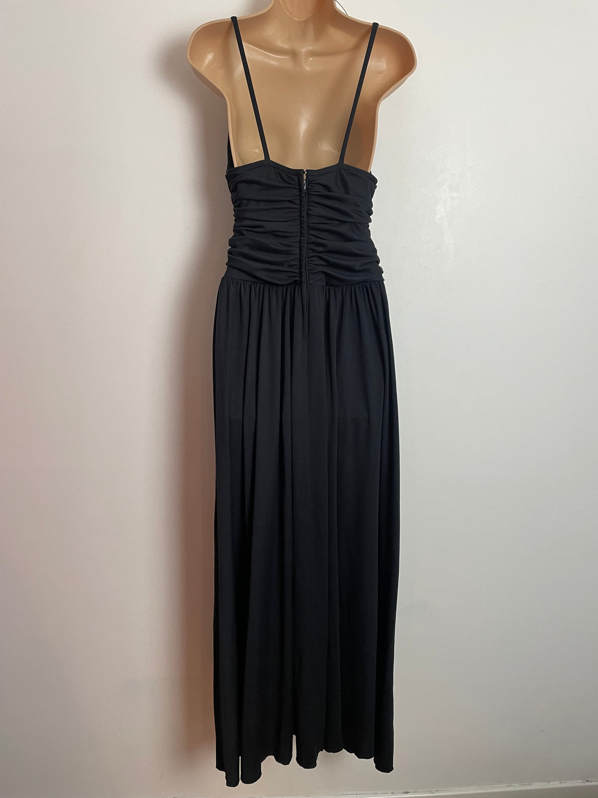 Vintage Late 1970s UK Size 8 Black Ruched & Sequin Detail Evening Occasion Maxi Dress