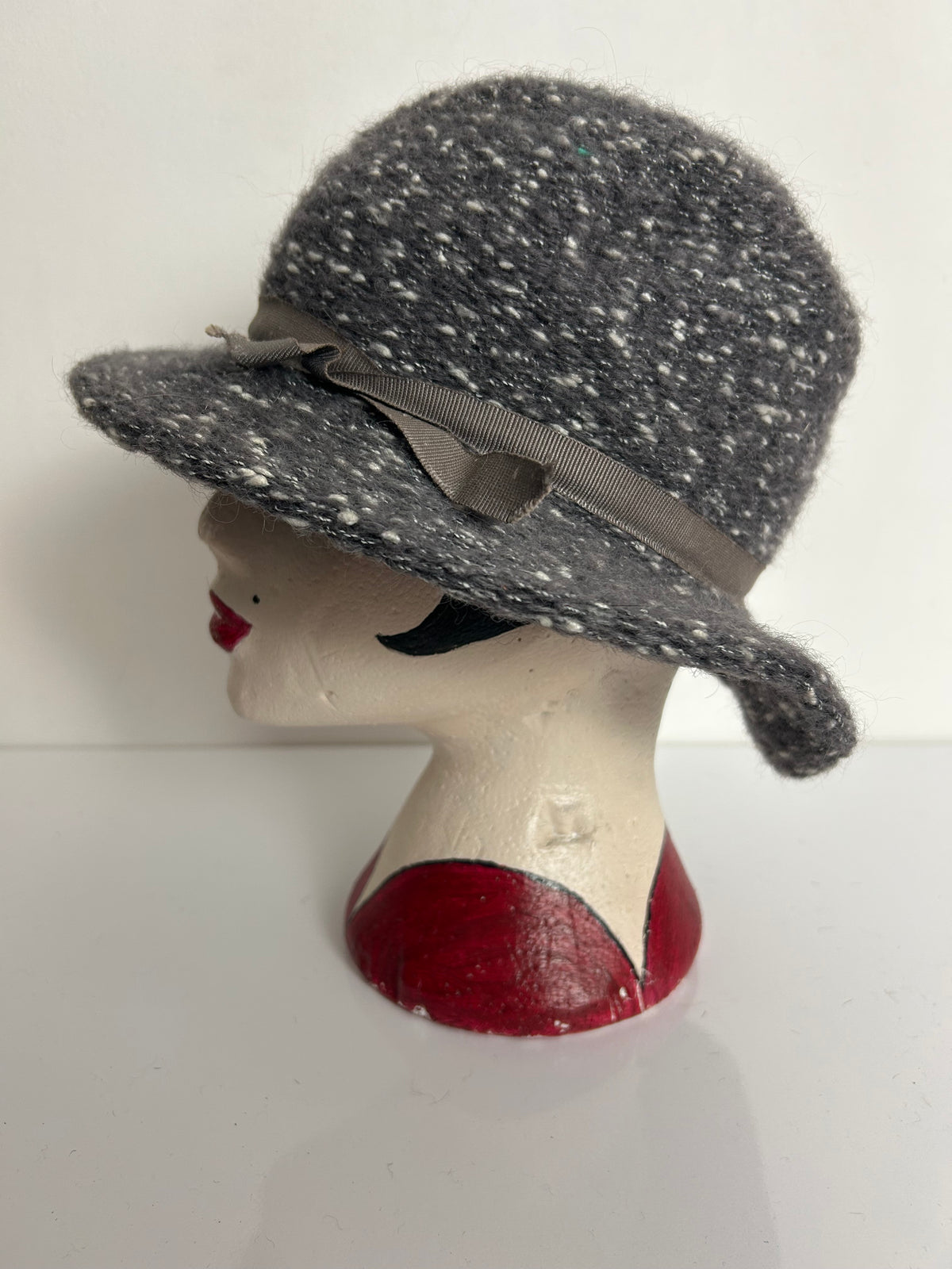 Vintage Dark Grey Speckled Wool Mix Trilby Style Hat