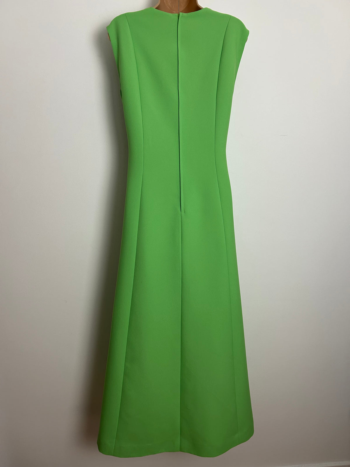 Vintage 1960s EVELYNE MODELL Size 14 Lime Green Stitch Detail Sleeveless Occasion Maxi Dress