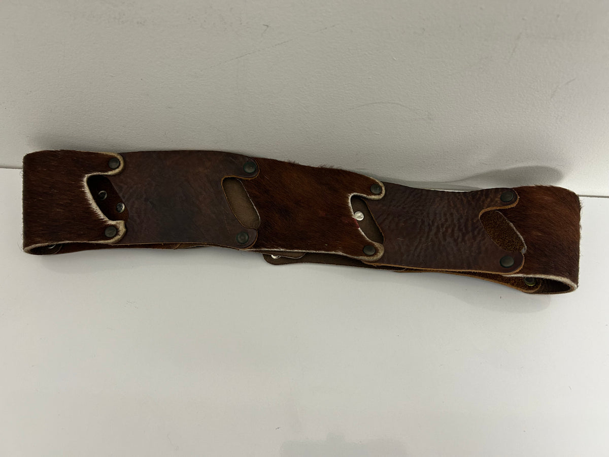Vintage 1970s Real Leather & Hair On Hide Panels Western Cowgirl Wide Belt 32" Waist