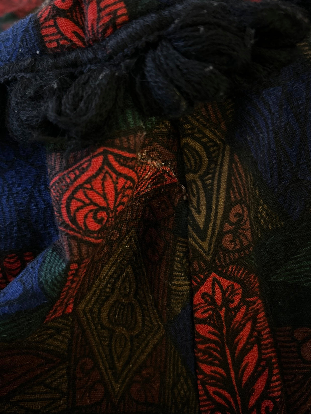 Vintage 1950s Size 8-10 Dark Red Blue Brown & Green Abstract Print Wool Mix Day Dress