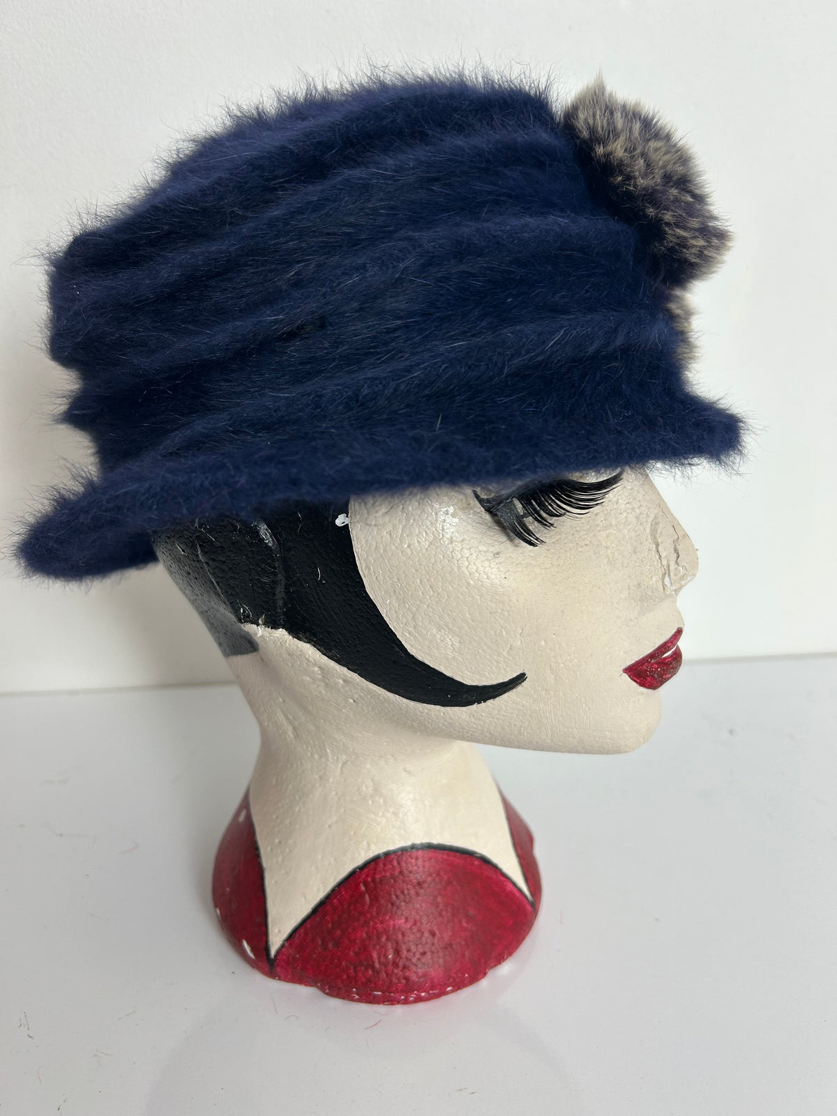 Vintage Navy Blue Super Soft Angora & Wool Mix Hat