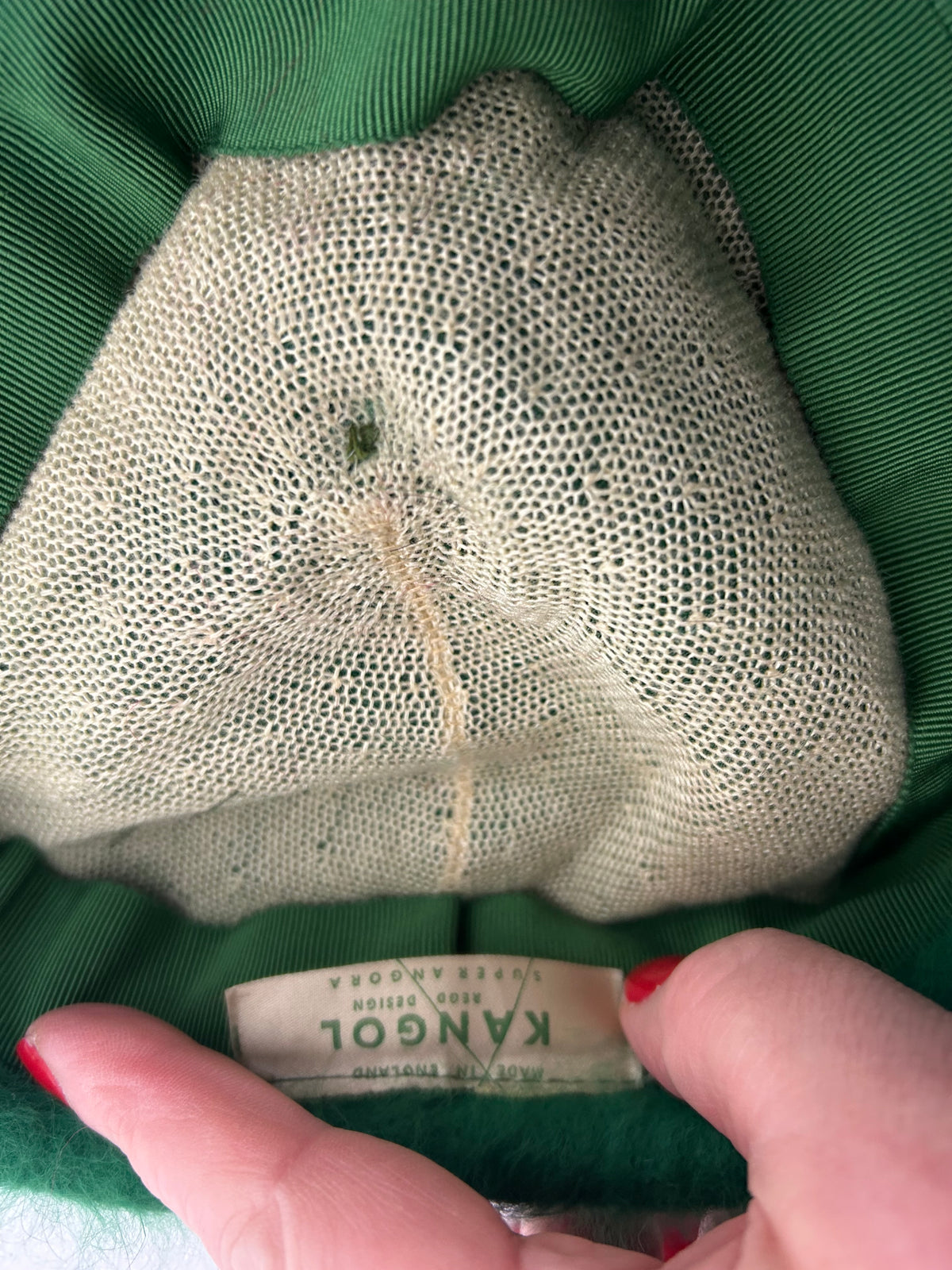 Vintage 1960s KANGOL Green Super Angora Beret Style Pill Box Hat