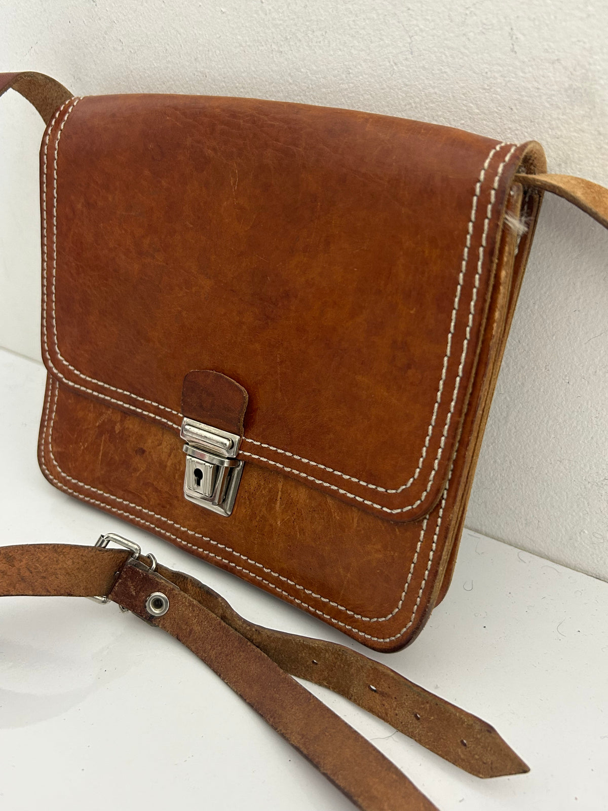 Vintage 1970s Small Tan Brown Mini Satchel Cross Body Bag