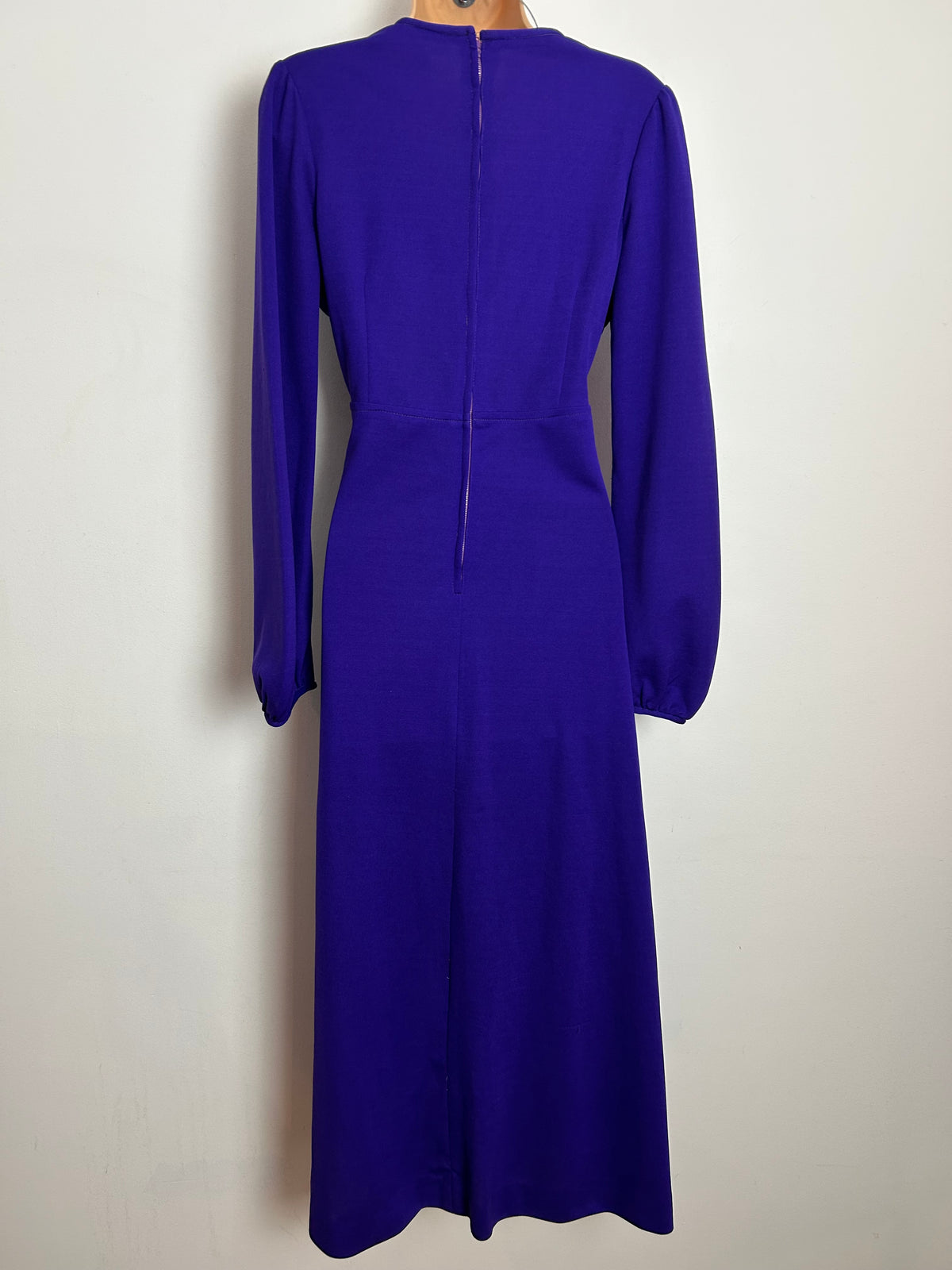 Vintage 1970s UK Size 10-12 Purple Shirred Bodice Long Sleeve Boho Maxi Dress