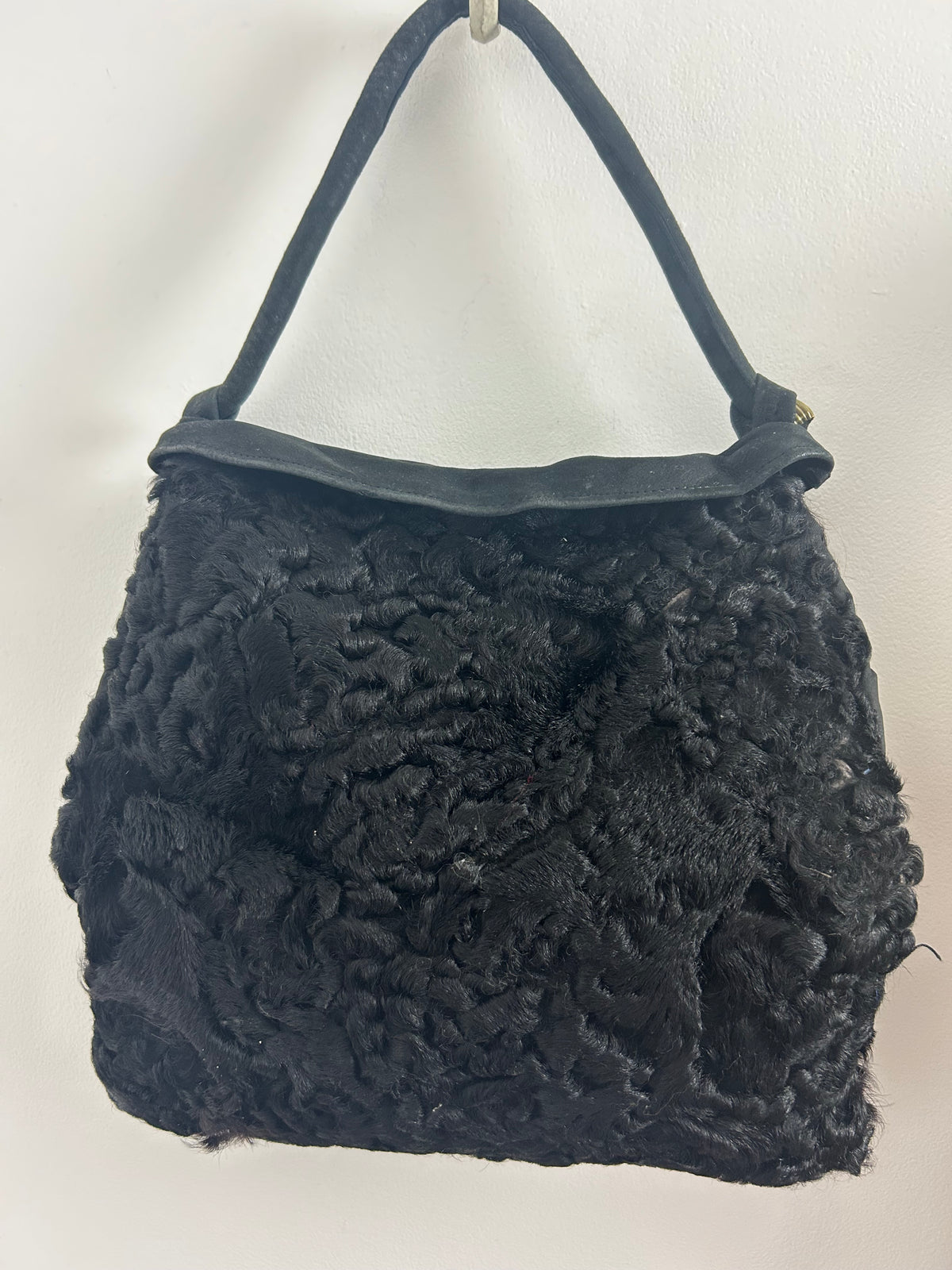 Vintage 1940s Black Persian Lamb & Suede Muff Handwarmer Handbag