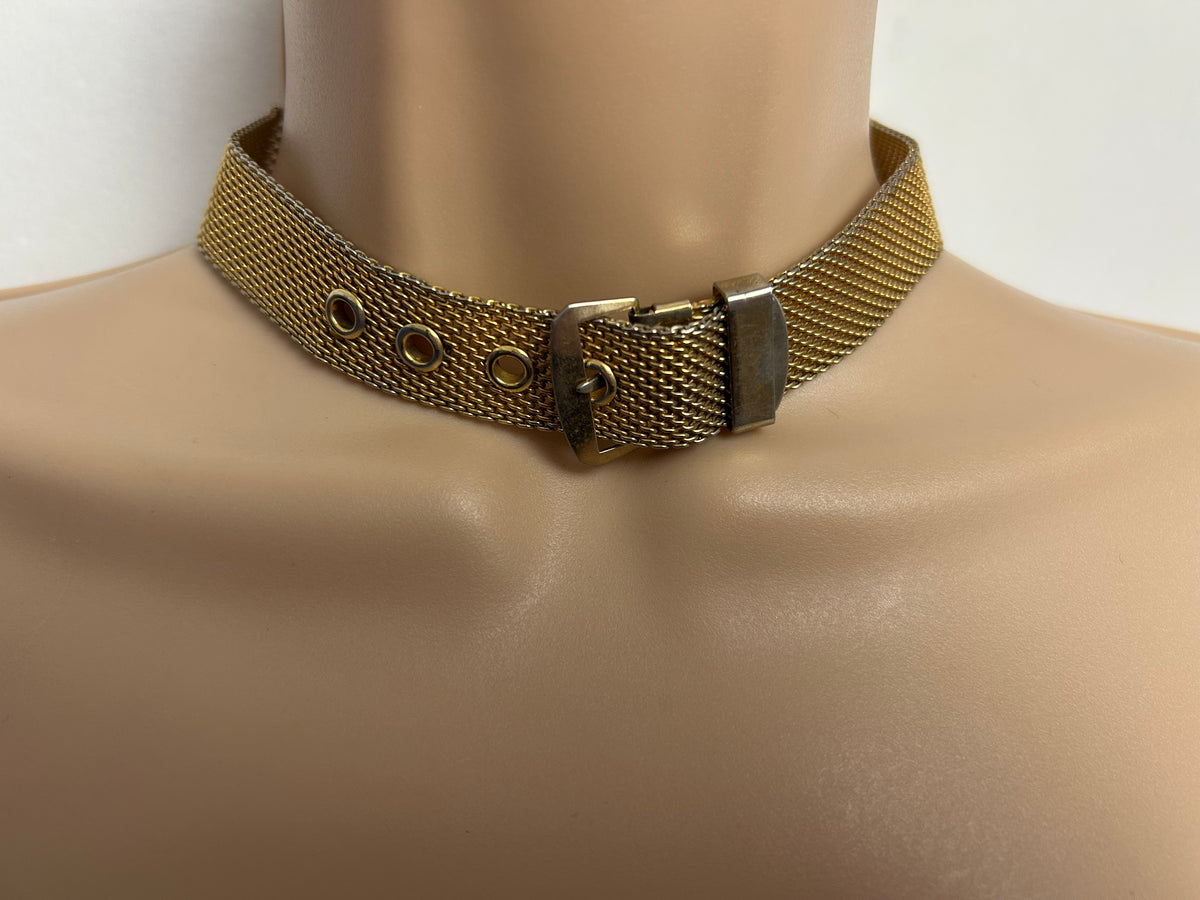 Vintage Gold Tone Mesh Belt Style Choker Style Necklace