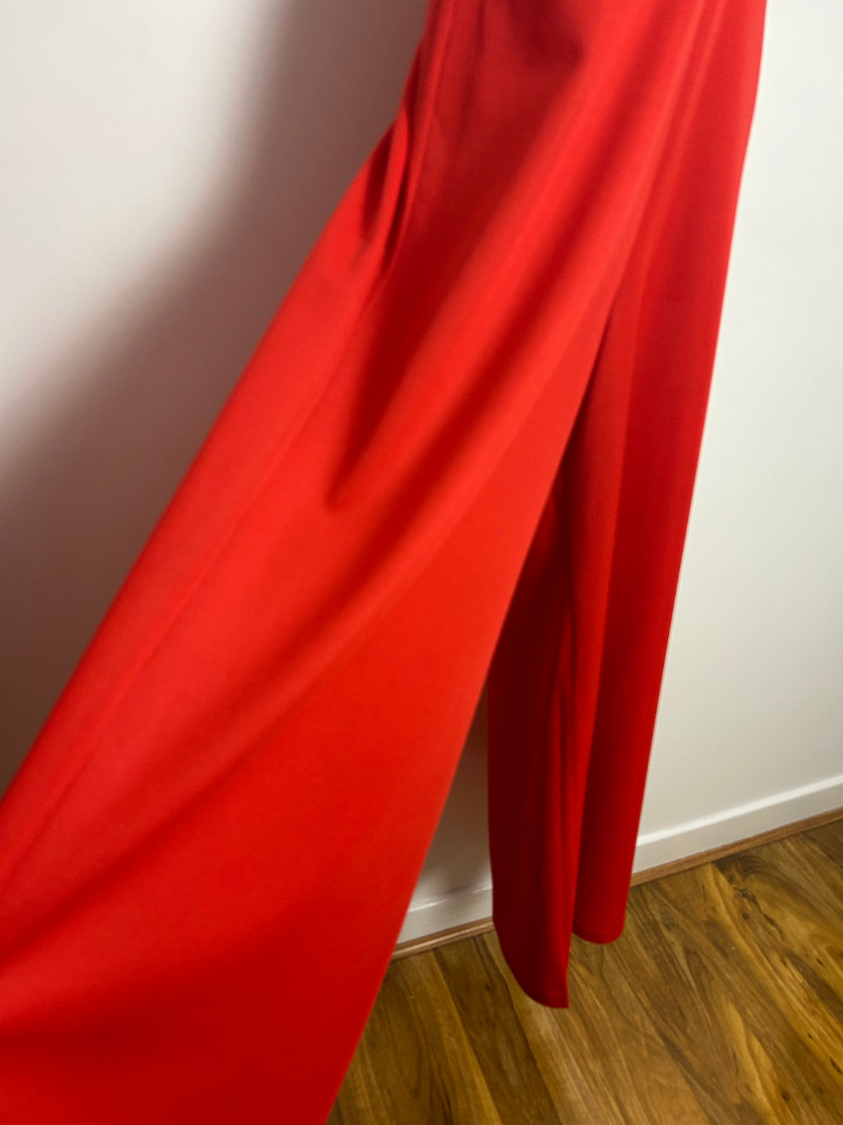 Vintage 1970s Size 8 Fabulous Red One Shoulder Fringe Tassel Wide Leg Occasion Jumpsuit