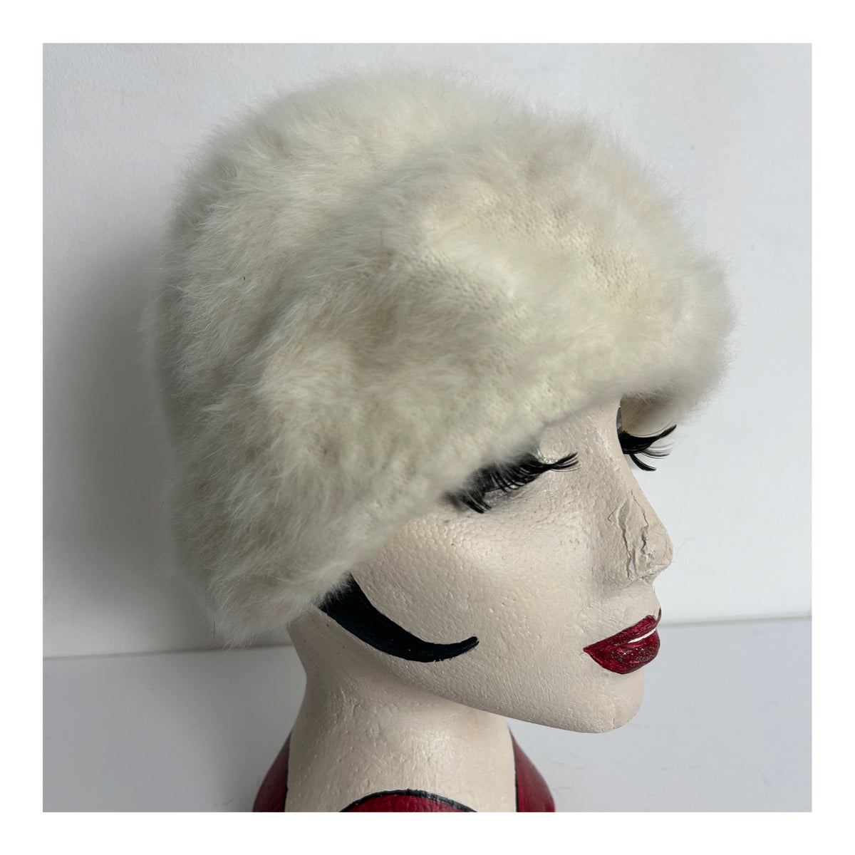 Vintage Winter White Angora Mix Cloche Style Winter Hat