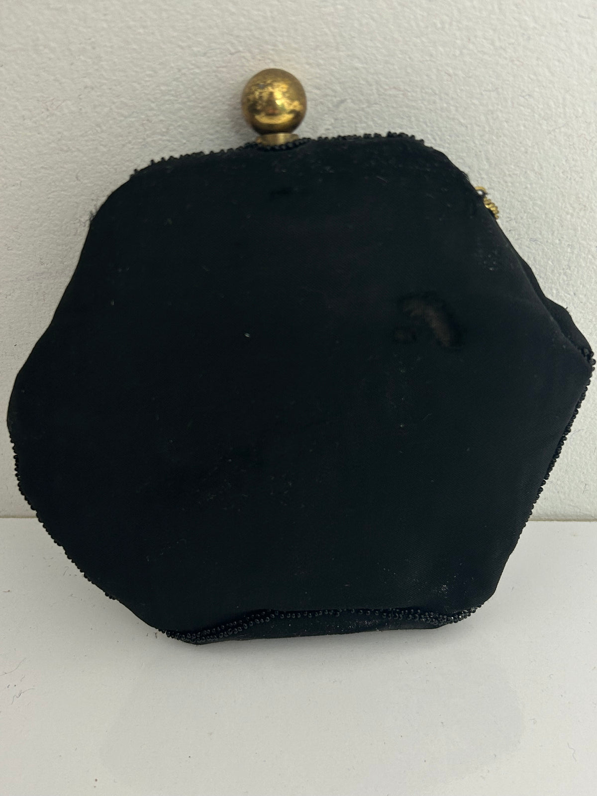 Antique Victorian Small Black Hexagonal Silk Beaded Purse/Handbag