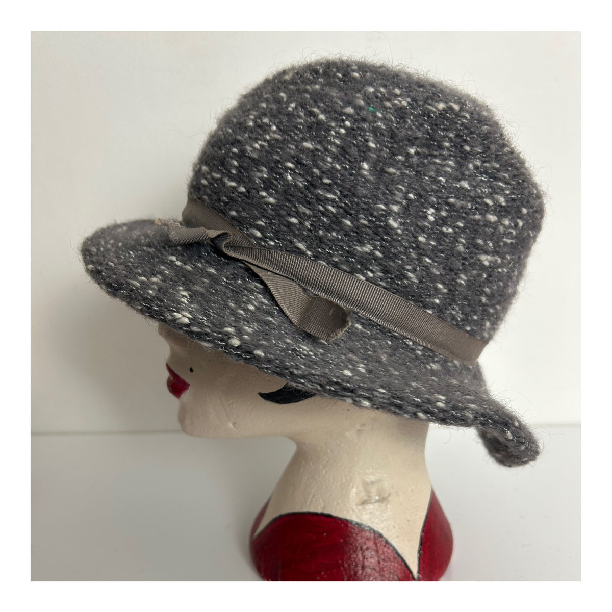Vintage Dark Grey Speckled Wool Mix Trilby Style Hat