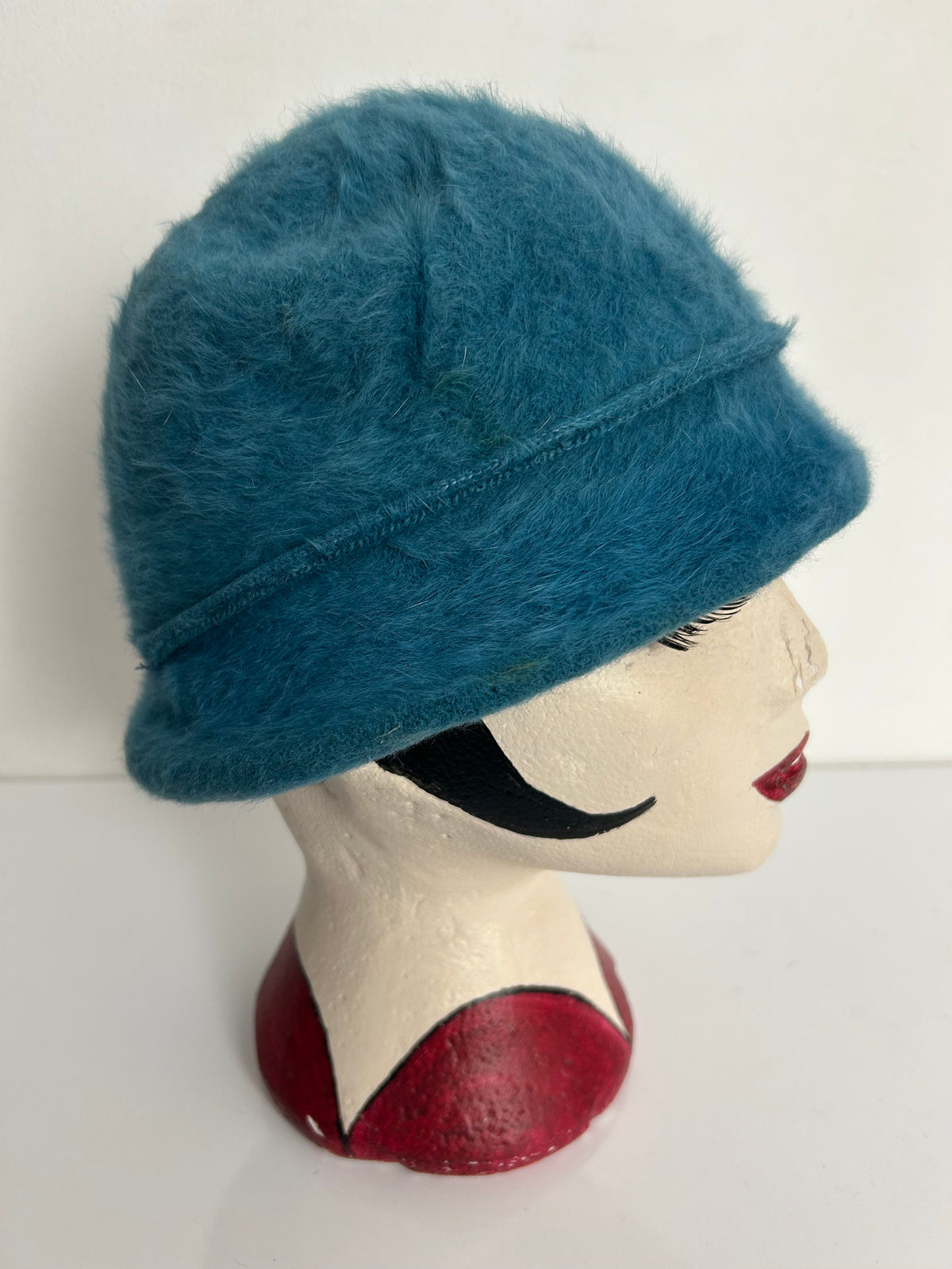 Vintage CREATION ELO FRANCE Dark Dusky Blue Braid Angora Mix Trim Cloche Style Hat