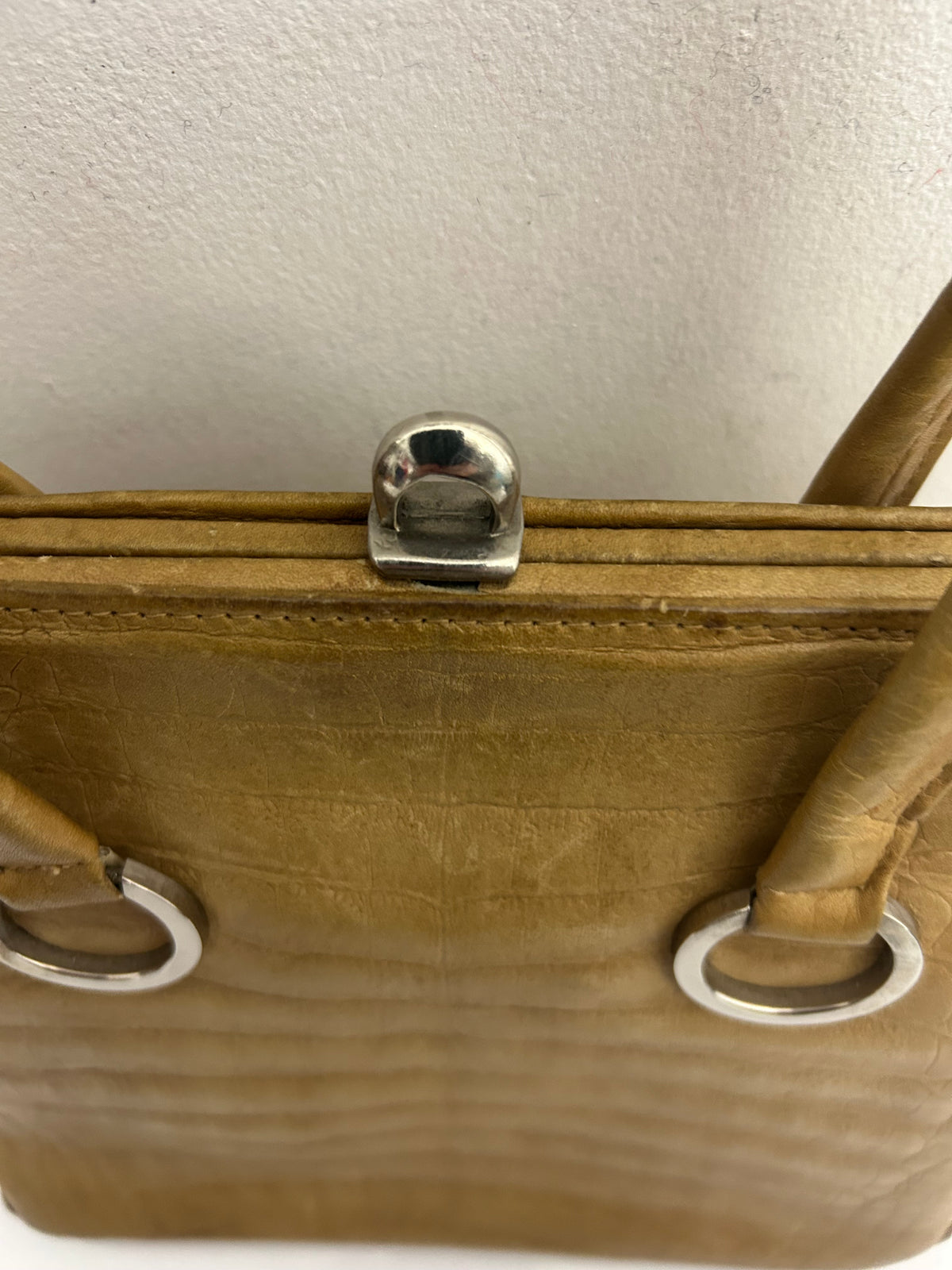 Vintage 50s 60s Beige Leather Double Top Handle Kelly Bag