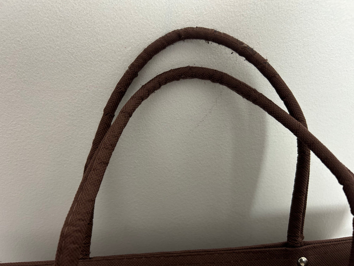 Vintage 1980s Brown Canvas Floral Tapestry Zip Pocket Shopping Bag