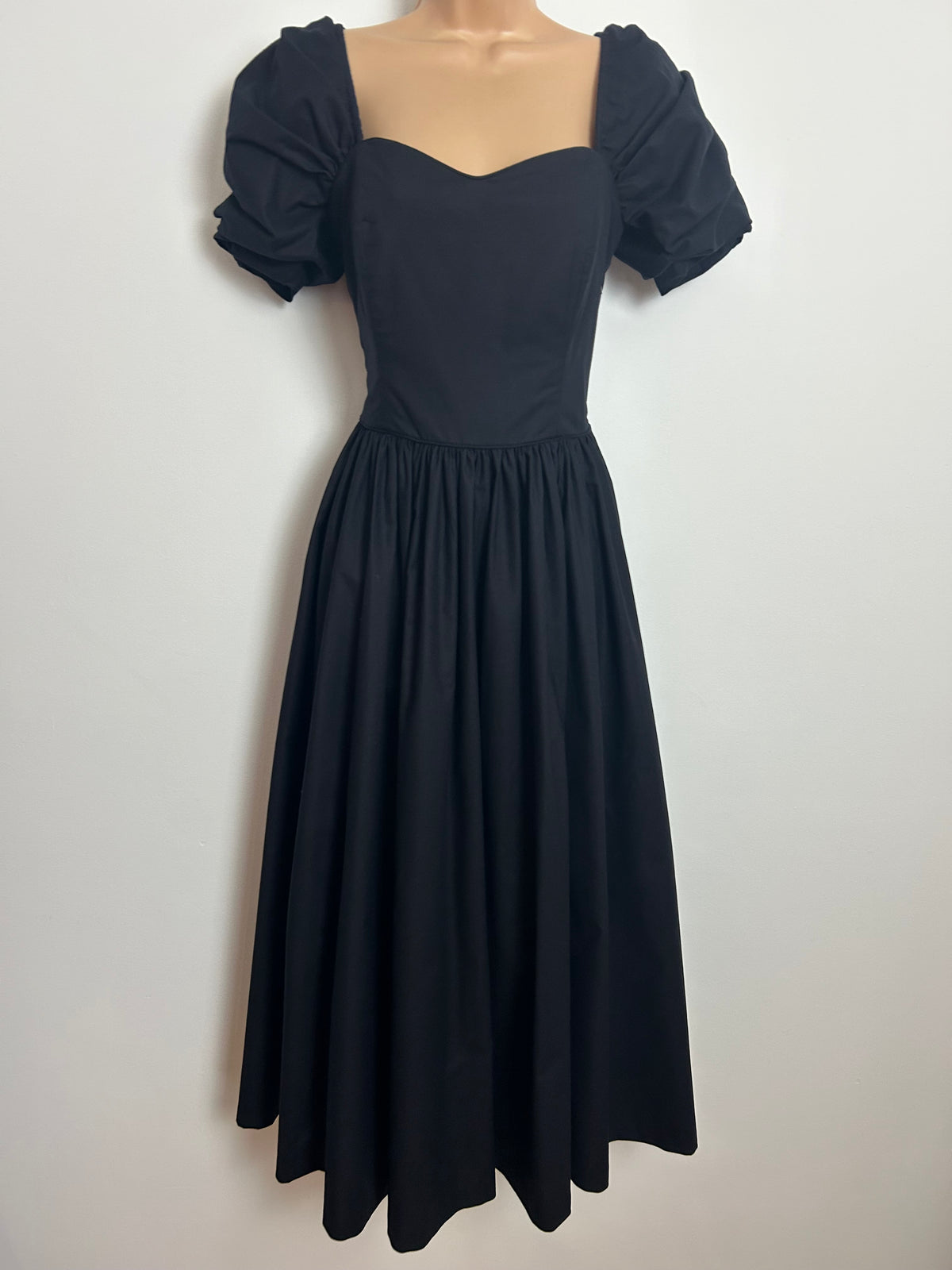 Vintage 1980s LAURA ASHLEY Size 10 (14 On Labels) Black Cotton Boned Princess Ballgown Dress