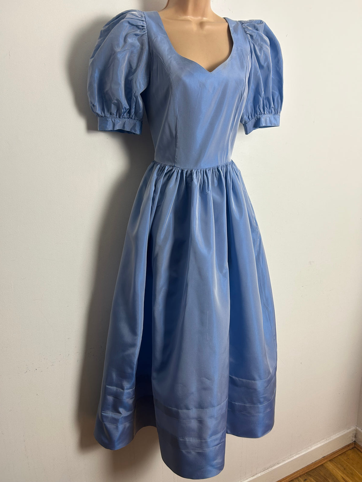 Vintage 1980s LAURA ASHLEY Size 8 (Size 12 On Label) Powder Blue Taffeta Ballgown