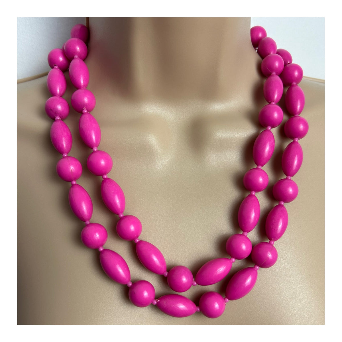 Vintage 1960s MADE IN HONG KONG Hot Pink Chunky Bead Multistrand Necklace